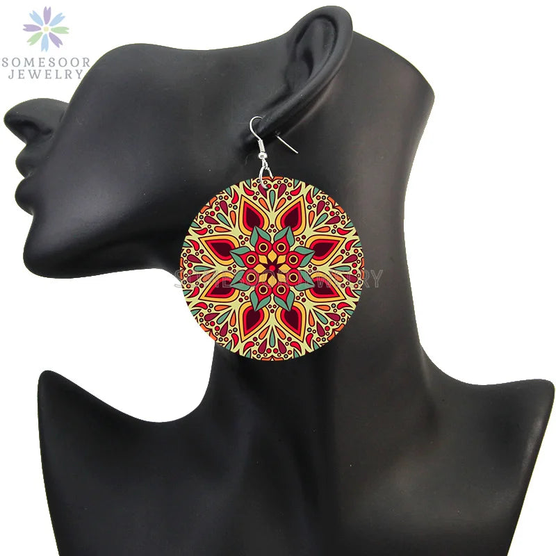 the AFRICAN ART - Painting Bohemian Natural African Wooden Drop Earrings