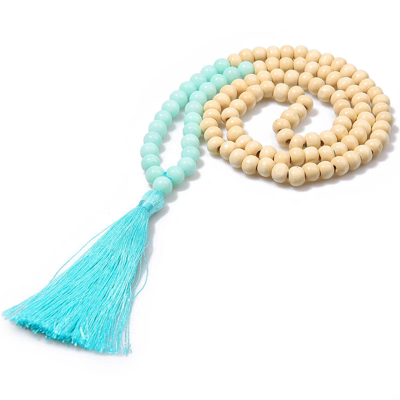 the PRECIOUS STONES - Fashion Bohemian Tassel Yoga Wooden Jewelry Handmade Natural Stone Tassel Necklace for Women Lariat Necklaces