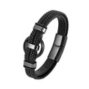 the BLACK AGATE - New Circle Natural Black Agate Charm Jewelry, Men's Bracelet, 3 Wavy Design Leather Rope Stainless Steel Bracelet Gift