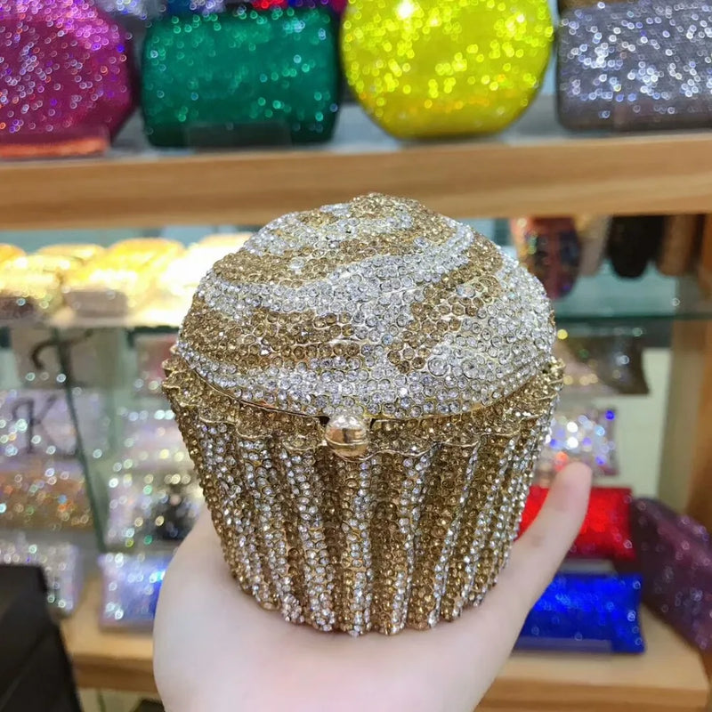 the CUPCAKE - Women Cake Shape Diamond Hardware Box/Wallet Bags, Evening Clutch Toiletry Bag