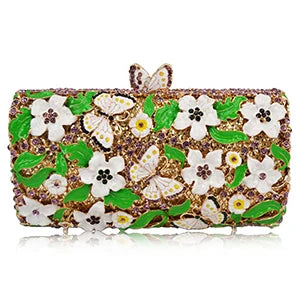 the GARDEN CLUTCH - Floral Crystal Women Clutch Bag, Fashion Butterfly Evening Clutch Purse