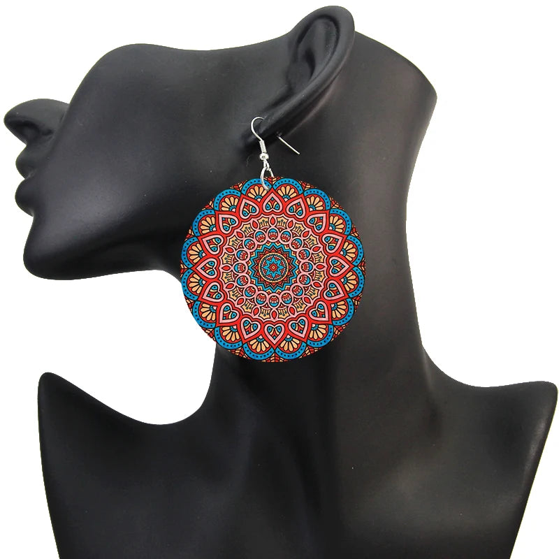 the AFRICAN ART - Painting Bohemian Natural African Wooden Drop Earrings