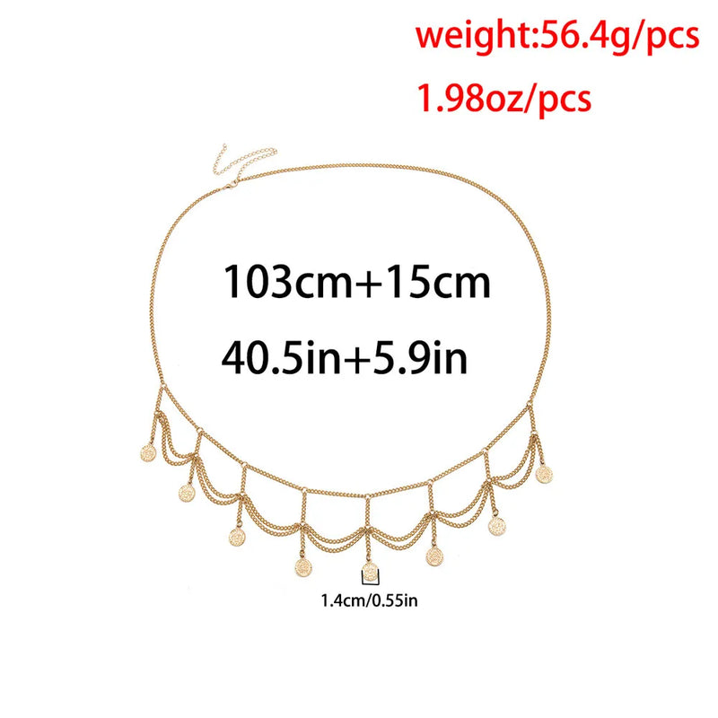 the BELLY COINS - Boho Multi-Level Gold Color Coin Pendant Waist Chain for Women, Fashion Jewelry Belt Body Chains Party Gift Jewelry