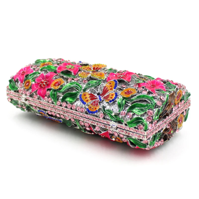 the GARDEN CLUTCH - Floral Crystal Women Clutch Bag, Fashion Butterfly Evening Clutch Purse