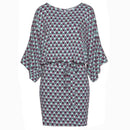 the OFFICE CHIC - Sexy Bodycon Wide Sleeve Vintage Print Casual O-Neck Keyhole Back Hollow Out Sashes Mini Dress