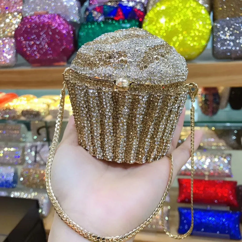 the CUPCAKE - Women Cake Shape Diamond Hardware Box/Wallet Bags, Evening Clutch Toiletry Bag