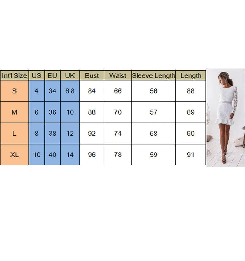 Fashion Women Bodycon Women Sexy Long Sleeve Backless Lace Dress Cascading Contrast Ruffles Floral Mini Party Hollow out Dress