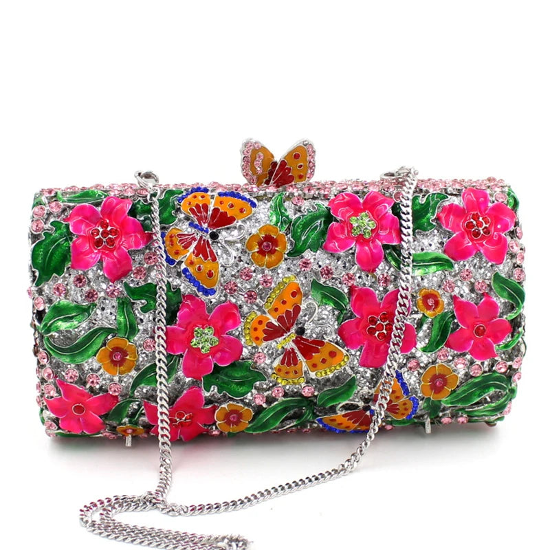 the GARDEN CLUTCH - Floral Crystal Women Clutch Bag, Fashion Butterfly Evening Clutch Purse