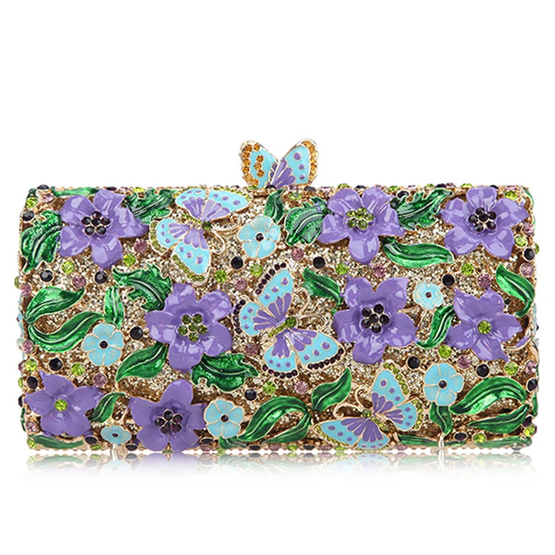 the GARDEN CLUTCH - Floral Crystal Women Clutch Bag, Fashion Butterfly Evening Clutch Purse