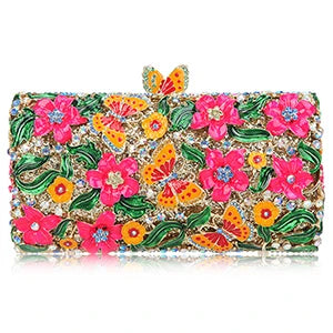 the GARDEN CLUTCH - Floral Crystal Women Clutch Bag, Fashion Butterfly Evening Clutch Purse