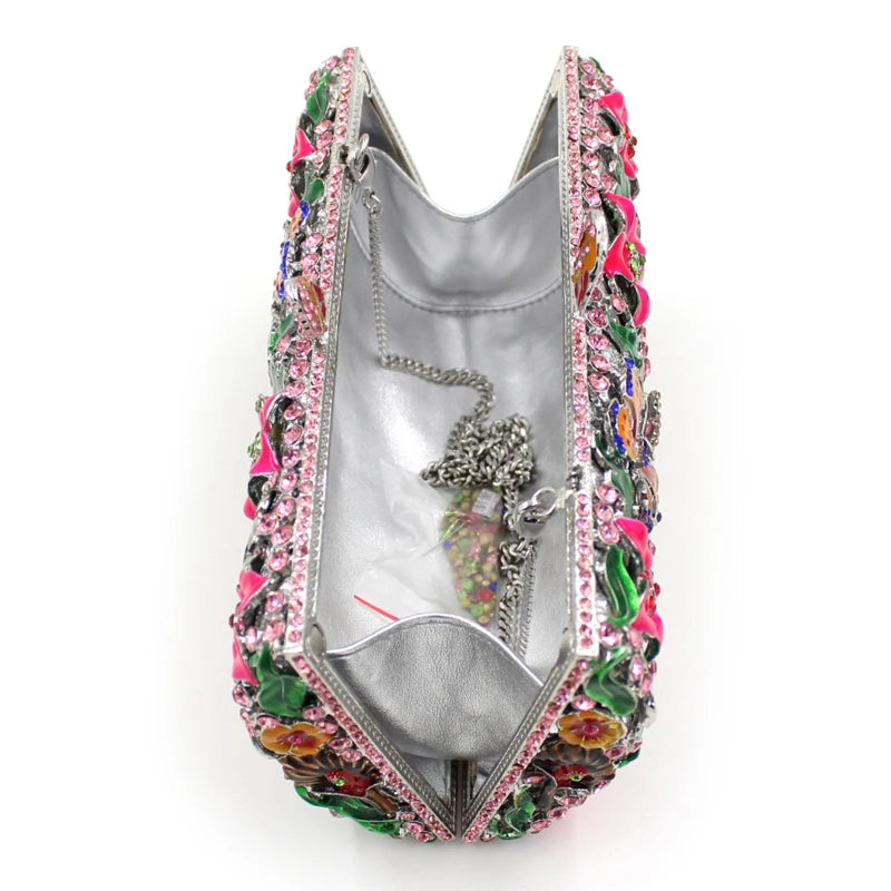 the GARDEN CLUTCH - Floral Crystal Women Clutch Bag, Fashion Butterfly Evening Clutch Purse