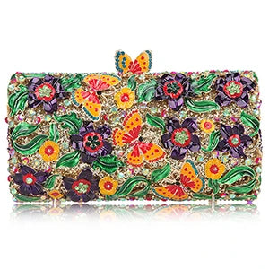 the GARDEN CLUTCH - Floral Crystal Women Clutch Bag, Fashion Butterfly Evening Clutch Purse