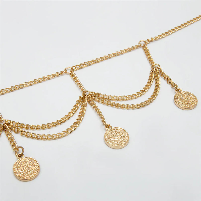 the BELLY COINS - Boho Multi-Level Gold Color Coin Pendant Waist Chain for Women, Fashion Jewelry Belt Body Chains Party Gift Jewelry