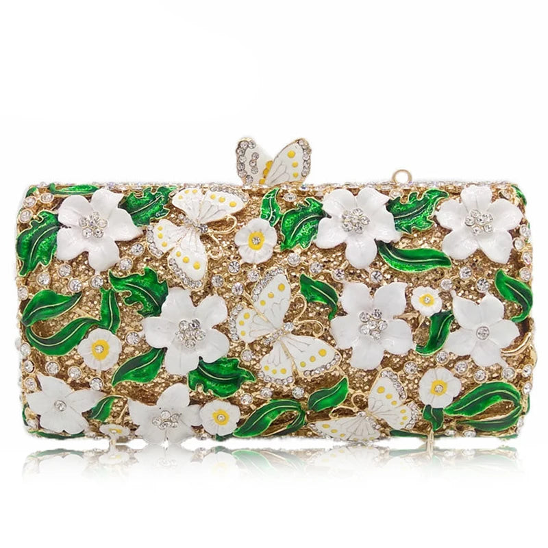 the GARDEN CLUTCH - Floral Crystal Women Clutch Bag, Fashion Butterfly Evening Clutch Purse