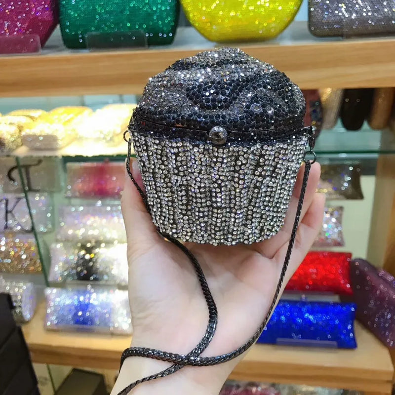 the CUPCAKE - Women Cake Shape Diamond Hardware Box/Wallet Bags, Evening Clutch Toiletry Bag