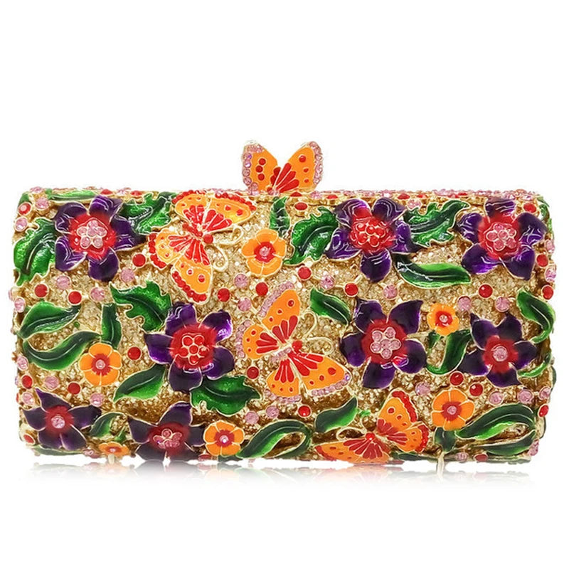 the GARDEN CLUTCH - Floral Crystal Women Clutch Bag, Fashion Butterfly Evening Clutch Purse