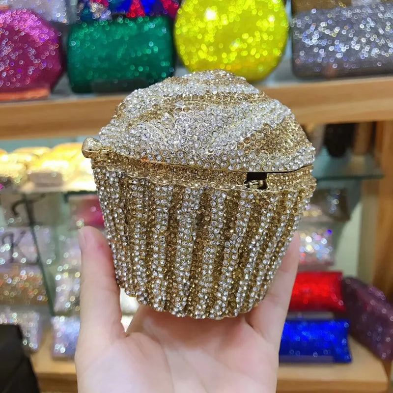 the CUPCAKE - Women Cake Shape Diamond Hardware Box/Wallet Bags, Evening Clutch Toiletry Bag