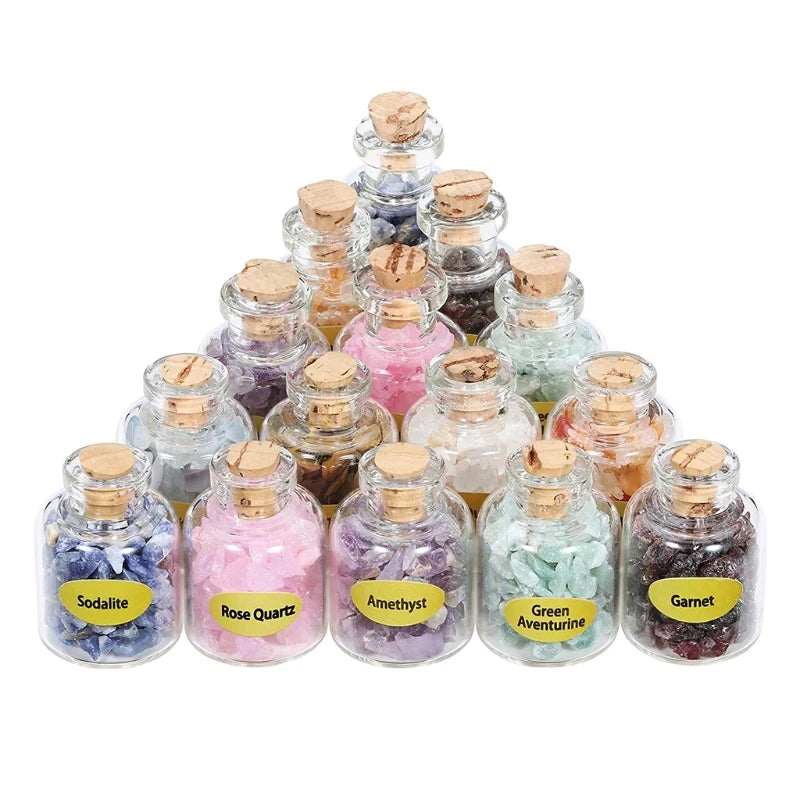 9 Bottles Mini Gemstone Bottles Chip Crystal Healing Tumbled Gem Reiki Wicca Stones Set Semiprecious Gem Stones Decor