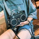 the BOOMBOX BAG - Unique Retro Radio Box Bag, Ladies Leather Handbag Shoulder Bag. Metal Handle Purse, Women's Crossbody Messenger