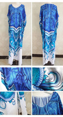 the BOHO KAFTAN - Bohemian Printed V-Neck Batwing Sleeve Long Loose Summer Moroccan Kaftan Dress for Women