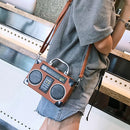 the BOOMBOX BAG - Unique Retro Radio Box Bag, Ladies Leather Handbag Shoulder Bag. Metal Handle Purse, Women's Crossbody Messenger