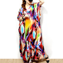 the BOHO KAFTAN - Bohemian Printed V-Neck Batwing Sleeve Long Loose Summer Moroccan Kaftan Dress for Women