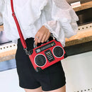 the BOOMBOX BAG - Unique Retro Radio Box Bag, Ladies Leather Handbag Shoulder Bag. Metal Handle Purse, Women's Crossbody Messenger