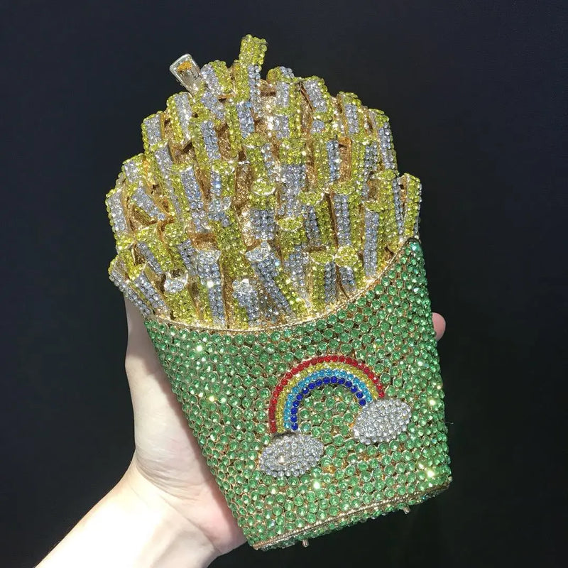 the FRY BAG - French Fries Bag, Elegant Bling Women Crystal Clutch Evening Bags, Rhinestone Minaudiere Handbags, Wedding Party Bags