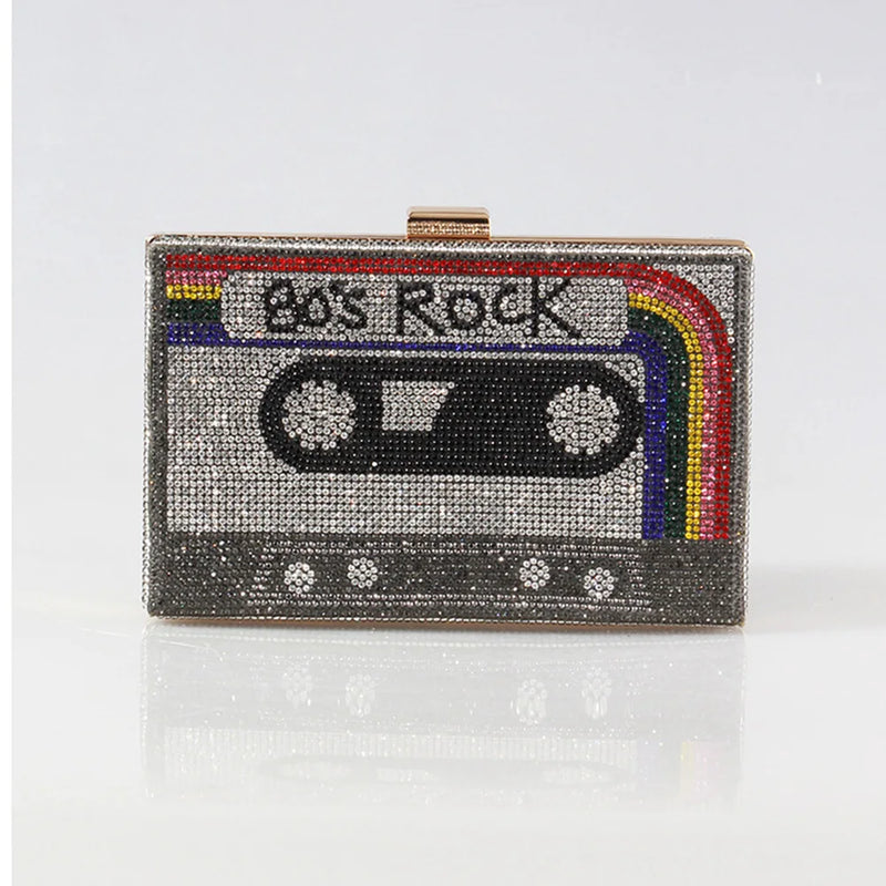 the MIX TAPE - Fashion Crystal Women's Luxury Rhinestone Wedding Clutch Bag, Cassette Tape Evening Bag, Party Money Purses, Handbags/Shoulder Bag