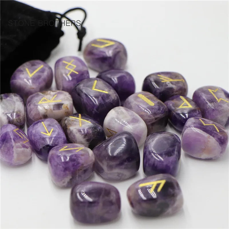 25Pcs Freedom Natural Amethyst Crystal Runes Stones Irregular Divination Agate Rune Fortune-telling Reiki Healing Gift Decor