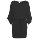 the OFFICE CHIC - Sexy Bodycon Wide Sleeve Vintage Print Casual O-Neck Keyhole Back Hollow Out Sashes Mini Dress