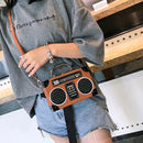 the BOOMBOX BAG - Unique Retro Radio Box Bag, Ladies Leather Handbag Shoulder Bag. Metal Handle Purse, Women's Crossbody Messenger
