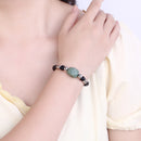 the JADE STONE - Geometric Jade Natural Stone Energy Bracelet, Stainless Steel Leather Rope Bracelet for Women
