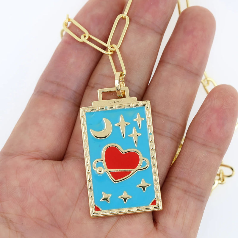 New Geometric Big Pendant Necklace Tarot Cards Woman&