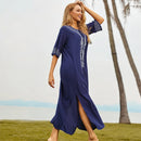 the BOHO KAFTAN - Bohemian Printed V-Neck Batwing Sleeve Long Loose Summer Moroccan Kaftan Dress for Women