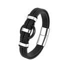 the BLACK AGATE - New Circle Natural Black Agate Charm Jewelry, Men's Bracelet, 3 Wavy Design Leather Rope Stainless Steel Bracelet Gift