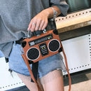 the BOOMBOX BAG - Unique Retro Radio Box Bag, Ladies Leather Handbag Shoulder Bag. Metal Handle Purse, Women's Crossbody Messenger