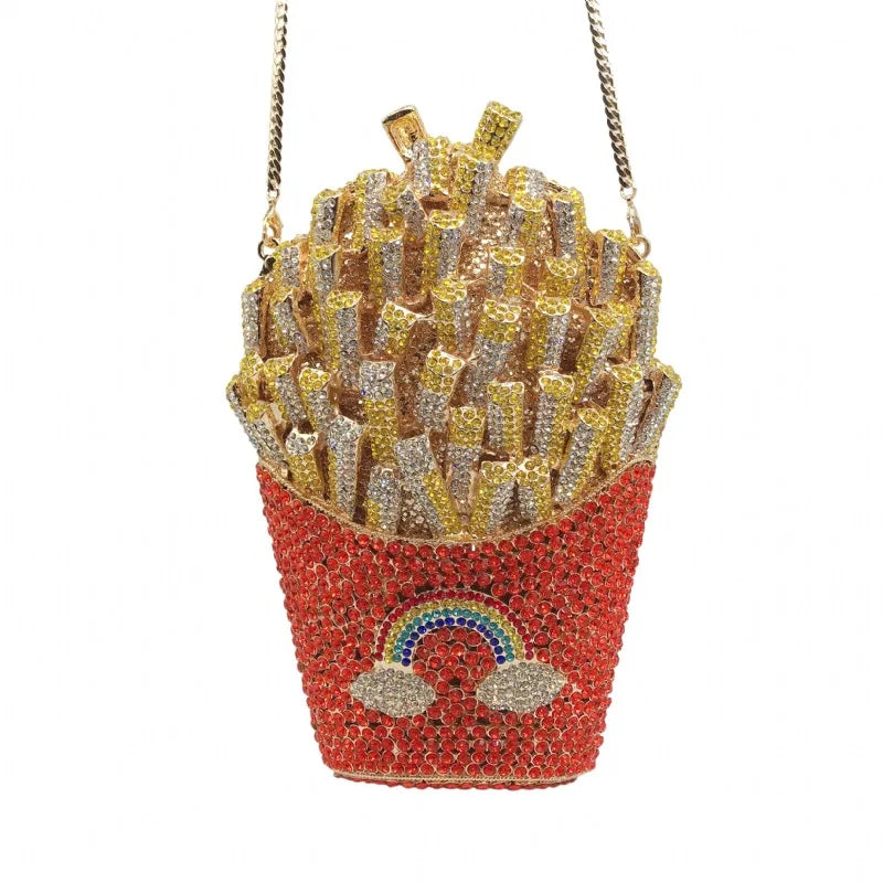 the FRY BAG - French Fries Bag, Elegant Bling Women Crystal Clutch Evening Bags, Rhinestone Minaudiere Handbags, Wedding Party Bags