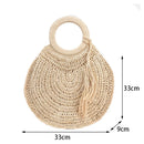 the WOVEN BAG - Straw Bag Rattan Woven Round Tassel Handbag for Women, Large Capacity Shoulder Tote Purse, Ladies Holiday Wood Handle Shopping Bag