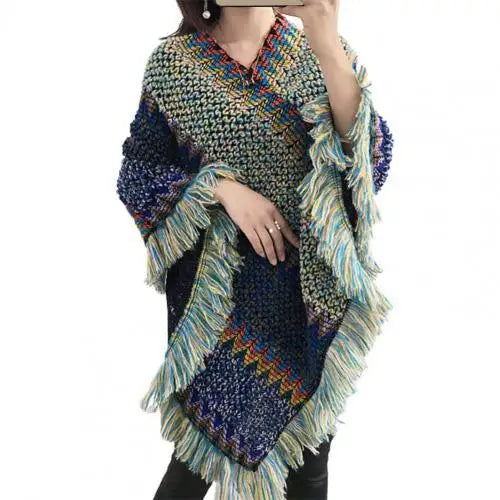 Women Cape Coat Temperament Bohemian Thick for Daily Wear Poncho Coat Autumn Knitted Coat