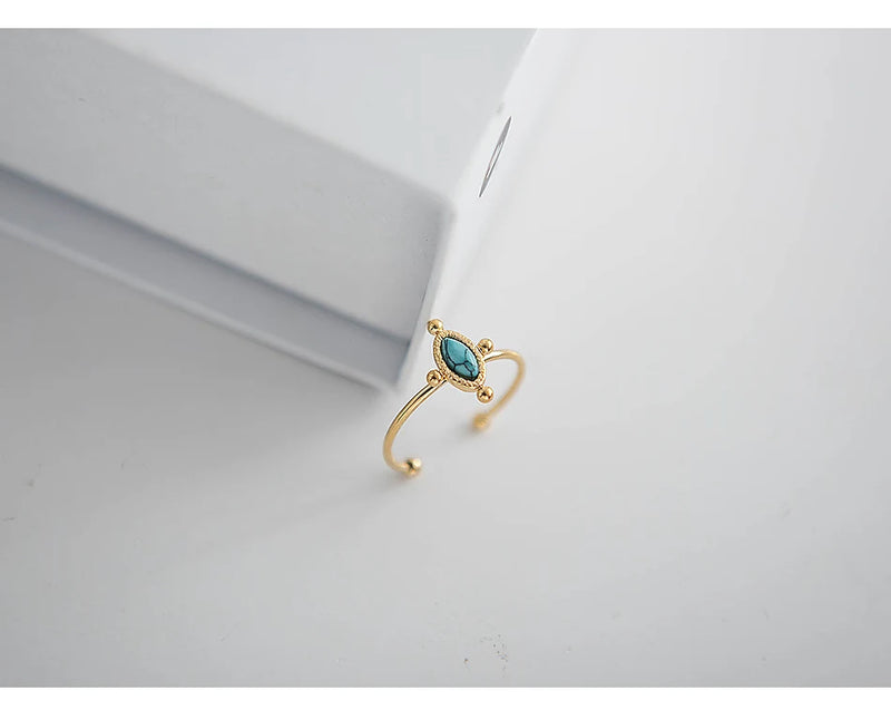 the STONE BOHO - Boho Geometric Stone Rings for Women, Stainless Steel Gold Plated Stackable Finger Ring, Blue Geen White Stone Jewelry