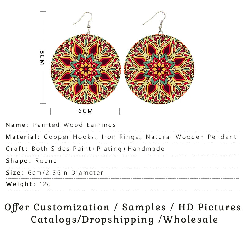 the AFRICAN ART - Painting Bohemian Natural African Wooden Drop Earrings