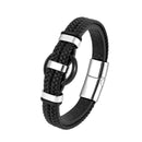 the BLACK AGATE - New Circle Natural Black Agate Charm Jewelry, Men's Bracelet, 3 Wavy Design Leather Rope Stainless Steel Bracelet Gift