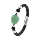 the JADE STONE - Geometric Jade Natural Stone Energy Bracelet, Stainless Steel Leather Rope Bracelet for Women