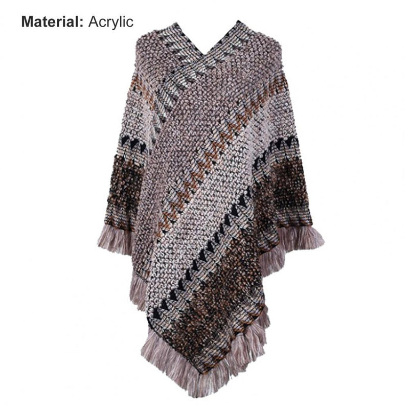 Women Cape Coat Temperament Bohemian Thick for Daily Wear Poncho Coat Autumn Knitted Coat