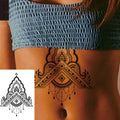 1 PIECE Under Boob Sternum Temporary Tattoo with Unalone, Spiritual Symbols,Loutus Pattern Body Art Sexy Waist Tattoo For Girl