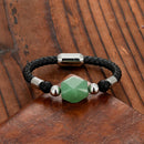 the JADE STONE - Geometric Jade Natural Stone Energy Bracelet, Stainless Steel Leather Rope Bracelet for Women
