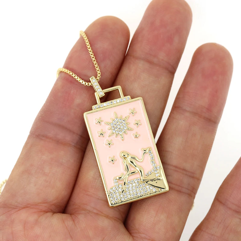 New Geometric Big Pendant Necklace Tarot Cards Woman&