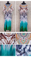 the BOHO KAFTAN - Bohemian Printed V-Neck Batwing Sleeve Long Loose Summer Moroccan Kaftan Dress for Women