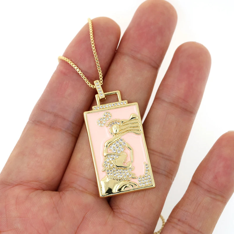 New Geometric Big Pendant Necklace Tarot Cards Woman&